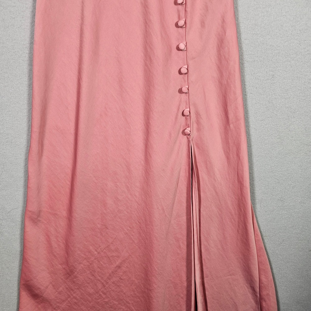 ZARA Rose Pink Satin Maxi Dress Surplice V-Neck Side Slit Gown Adjustable Straps - Picture 3 of 11